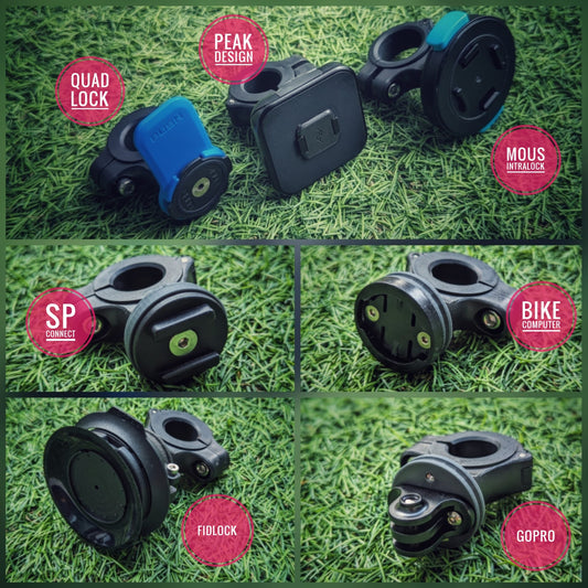 Bar Clamp for Quadlock / Peak Design / Mous Intralock / SP Connect / SPC+ / Fidlock / Bike Computers / GoPro heads